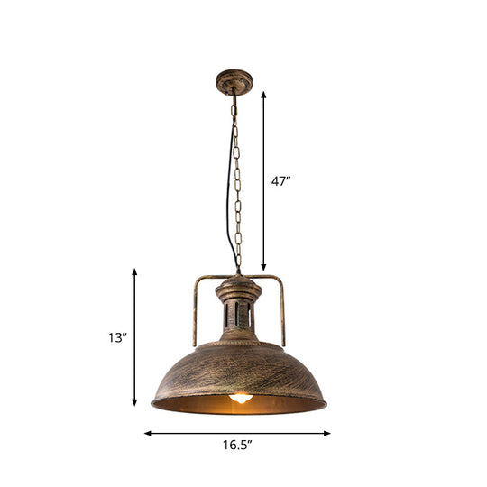 Industrial Metal Bowl Ceiling Lamp - Factory Style 1 Bulb Pendant Light, 12.5"/16.5" Width, Rust/Bronze Finish - Perfect for Restaurants