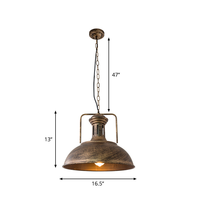 12.5 / 16.5 Factory Style Metal Bowl Ceiling Lamp - 1 Bulb Restaurant Pendant Light In Rust/Bronze