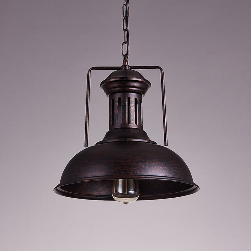 Industrial Metal Bowl Ceiling Lamp - Factory Style 1 Bulb Pendant Light, 12.5"/16.5" Width, Rust/Bronze Finish - Perfect for Restaurants