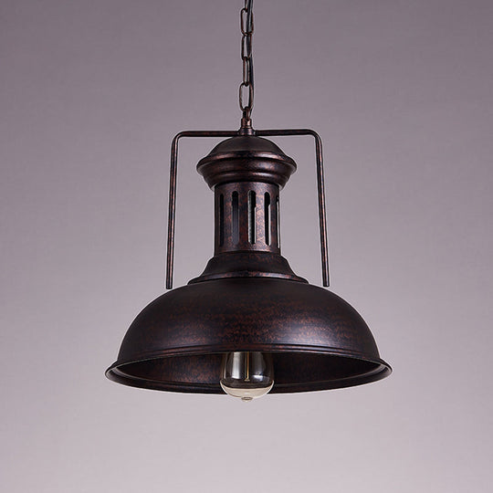 12.5 / 16.5 Factory Style Metal Bowl Ceiling Lamp - 1 Bulb Restaurant Pendant Light In Rust/Bronze