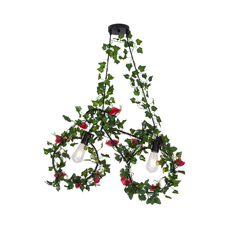 Black Farm Style Metal Bicycle Pendant With 2 Heads Cluster Down Lighting & Plant Deco