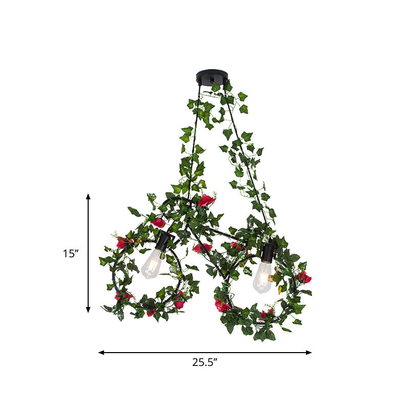 Black Farm Style Metal Bicycle Pendant With 2 Heads Cluster Down Lighting & Plant Deco