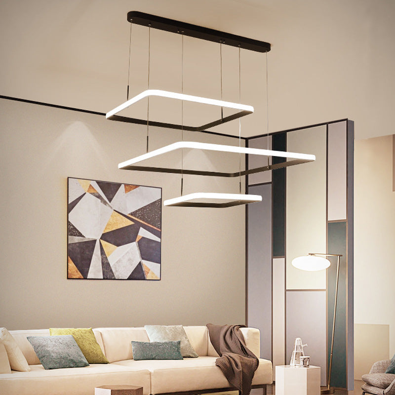 Contemporary Chandelier Lamp - Modern Brown Rectangle Suspension Light with Acrylic Shade in White/Warm/Natural Light - 2/3/5 Heads