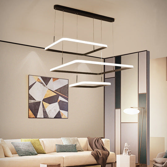 Contemporary Chandelier Lamp - Modern Brown Rectangle Suspension Light with Acrylic Shade in White/Warm/Natural Light - 2/3/5 Heads