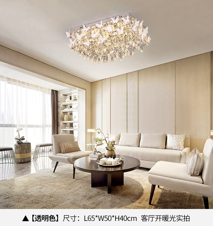 Rectangular Led Stainless-Steel Flush Mount Butterfly Ceiling Light Fixture With Clear/Amber/Lake