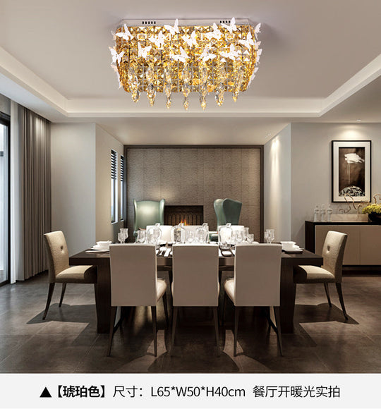 Rectangular Led Stainless-Steel Flush Mount Butterfly Ceiling Light Fixture With Clear/Amber/Lake