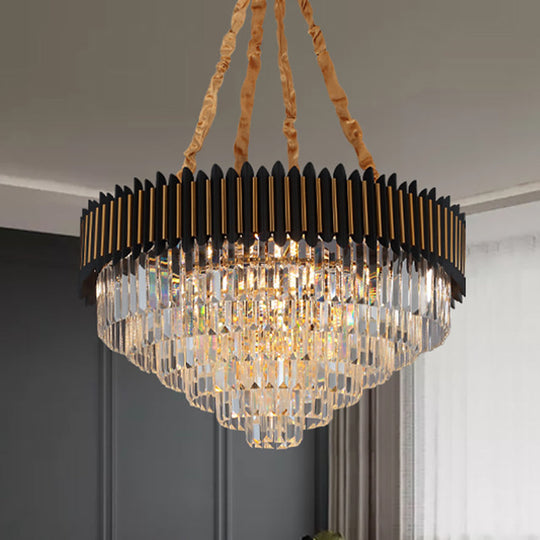 Modern Black and Gold Conic Pendant Chandelier with Crystal Block Shade - Simplicity 6/12-Bulb Hanging Light Fixture