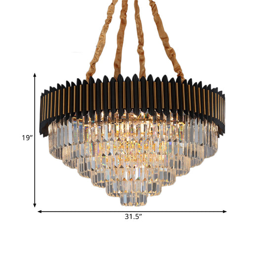 Modern Black and Gold Conic Pendant Chandelier with Crystal Block Shade - Simplicity 6/12-Bulb Hanging Light Fixture