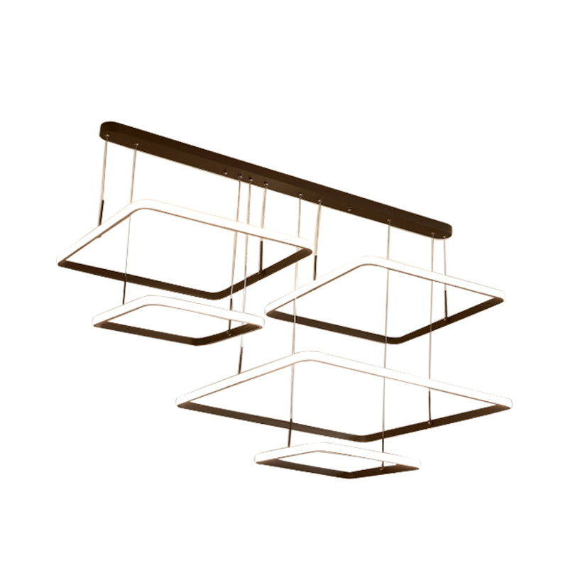 Contemporary Chandelier Lamp - Modern Brown Rectangle Suspension Light with Acrylic Shade in White/Warm/Natural Light - 2/3/5 Heads