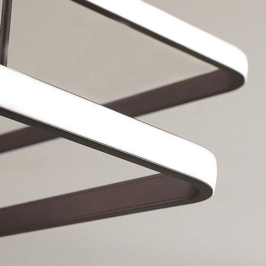 Contemporary Chandelier Lamp - Modern Brown Rectangle Suspension Light with Acrylic Shade in White/Warm/Natural Light - 2/3/5 Heads