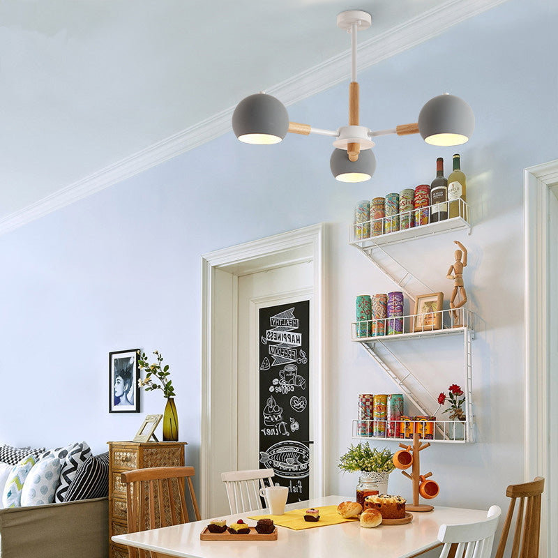 Modern Grey/White Ball Pendant Chandelier - Metal 3/6/8 Heads - Hanging Ceiling Light for Living Room