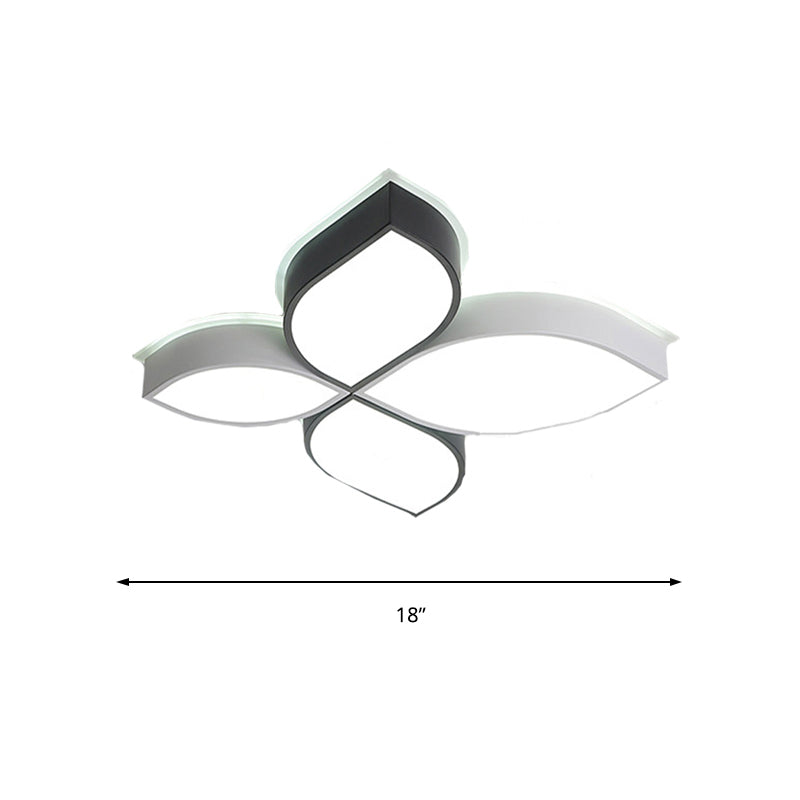 Minimalist Acrylic Shaded LED Flush Mount Ceiling Light – 18"/23.5" Wide, Black and White Leaf Design, White Light
