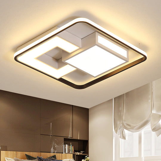 Contemporary Black and White LED Flush Mount Lamp in Warm/White Light - Metallic Block Design for Bedroom