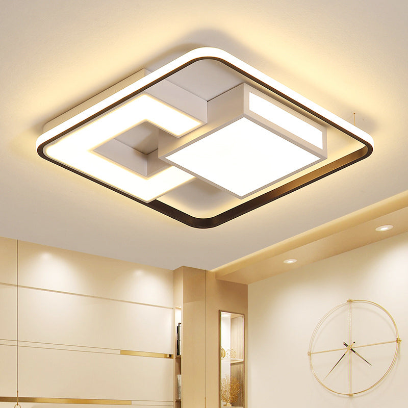 Contemporary Black and White LED Flush Mount Lamp in Warm/White Light - Metallic Block Design for Bedroom