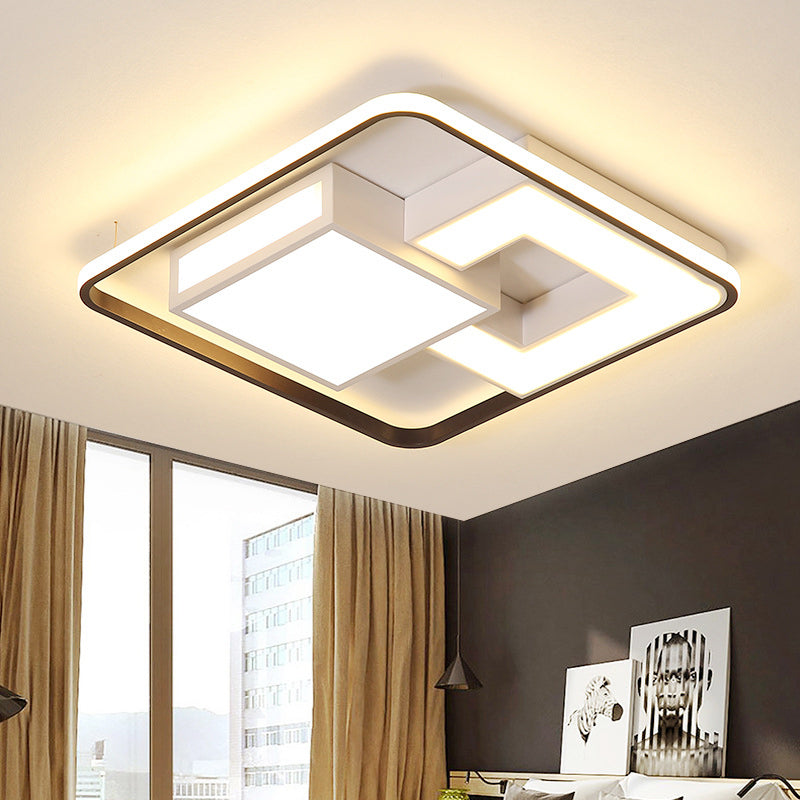 Contemporary Black and White LED Flush Mount Lamp in Warm/White Light - Metallic Block Design for Bedroom