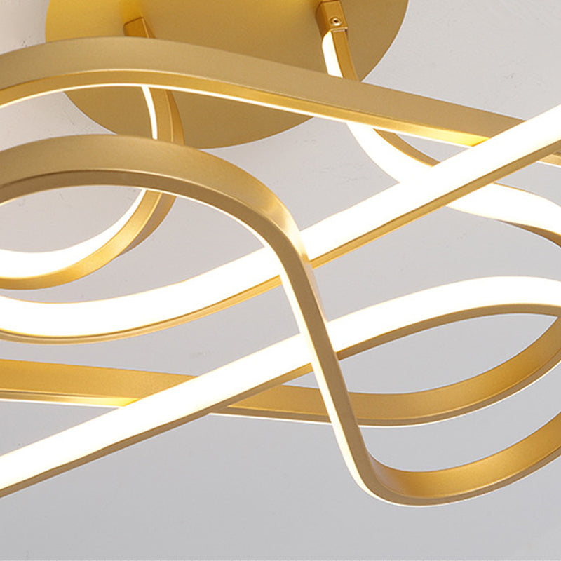 Modernist LEDFlush Mount Ceiling Light Fixture, Black/White/Gold, Acrylic Shaded with White Light- Living Room Illumination