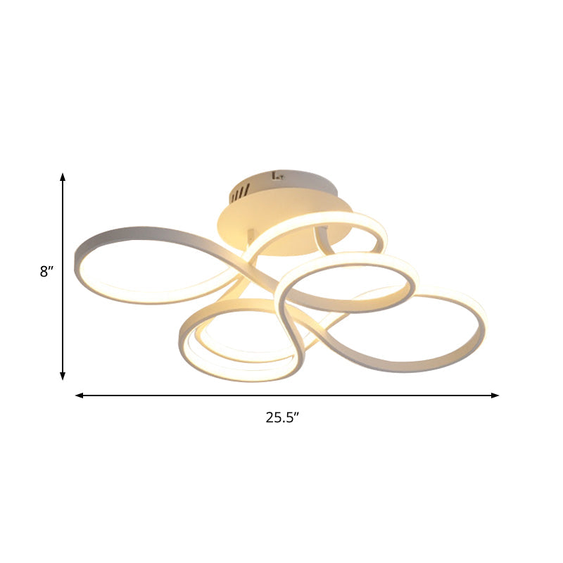 Contemporary Acrylic Twisted Semi Flush Mount LED Ceiling Light in Black/Gold/White - White Light