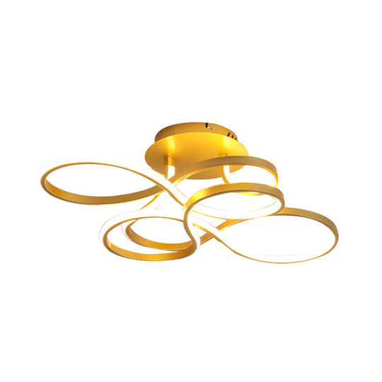 Contemporary Acrylic Twisted Semi Flush Mount LED Ceiling Light in Black/Gold/White - White Light