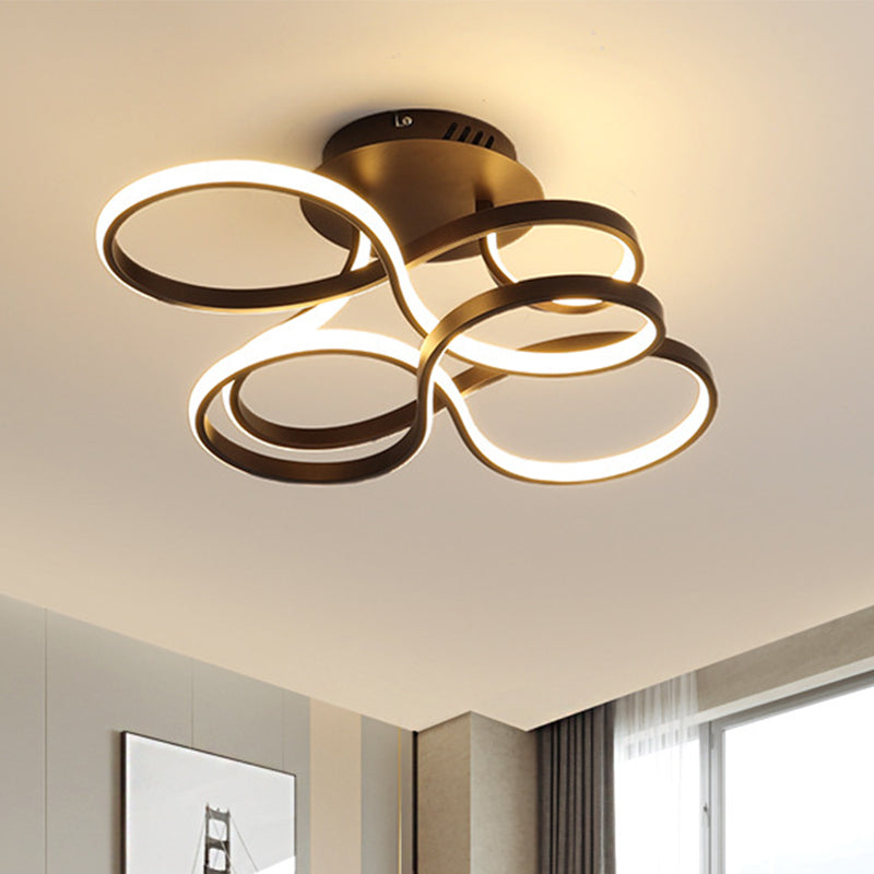 Contemporary Acrylic Twisted Semi Flush Mount LED Ceiling Light in Black/Gold/White - White Light
