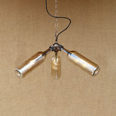 Industrial Stylish Blue/Clear Wine Bottle Pendant Lamp - 3 Bulbs Glass Hanging Lighting For