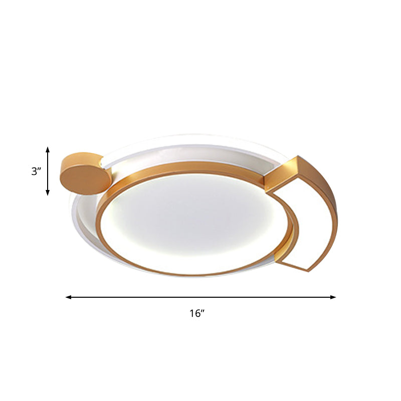 16"/19.5" Modern Orbit Acrylic LED Flush Ceiling Light, Black/Gold Finish, White Light