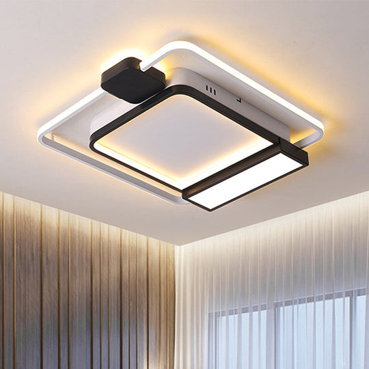 Contemporary Gold/Black Acrylic Ceiling Light with LED Flush Mount for Bedroom, 16-19.5" Width - White Light