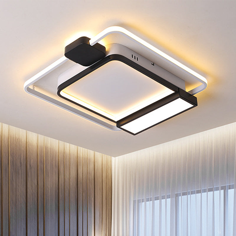 Contemporary Gold/Black Acrylic Ceiling Light With Led Flush Mount For Bedroom 16-19.5 Width - White