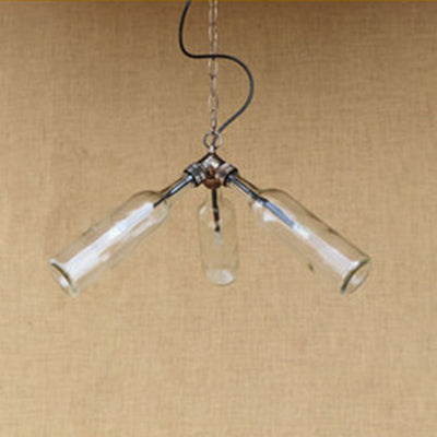 Industrial-Style Glass Pendant Lamp - 3 Bulb Hanging Lighting, Blue/Clear Wine Bottle Design for Restaurant Chandelier