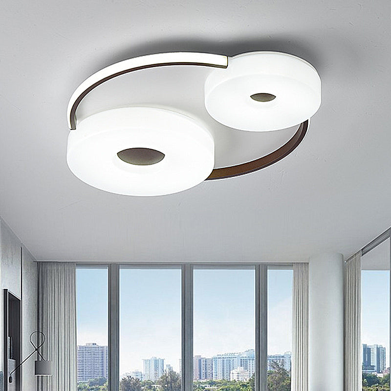 Minimalist Donut Flush Mount Ceiling Light - 16"/19.5" Dia Coffee LED Fixture with Acrylic Lampshade - White Light for Bedroom Ceiling