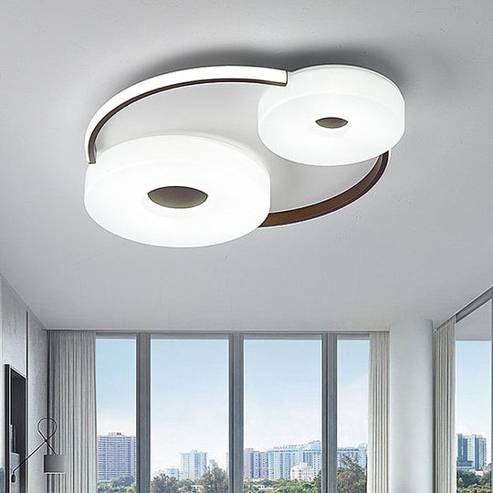 Minimalist Donut Flush Mount Ceiling Light - 16"/19.5" Dia Coffee LED Fixture with Acrylic Lampshade - White Light for Bedroom Ceiling