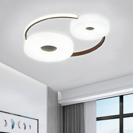 Minimalist Donut Flush Mount Ceiling Light - 16"/19.5" Dia Coffee LED Fixture with Acrylic Lampshade - White Light for Bedroom Ceiling