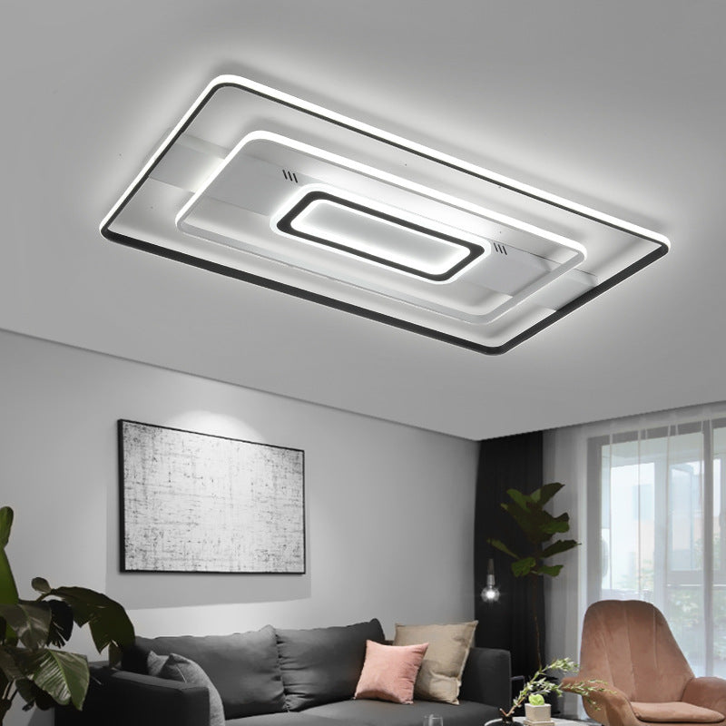 Modern LED Flush Mount Ceiling Light Fixture for Black and White Living Room - Aluminum Frame, Round/Square/Rectangular Shape, White Light
