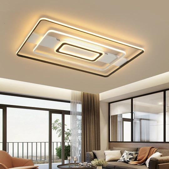 Modern LED Flush Mount Ceiling Light Fixture for Black and White Living Room - Aluminum Frame, Round/Square/Rectangular Shape, White Light
