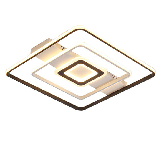 Modern LED Flush Mount Ceiling Light Fixture for Black and White Living Room - Aluminum Frame, Round/Square/Rectangular Shape, White Light