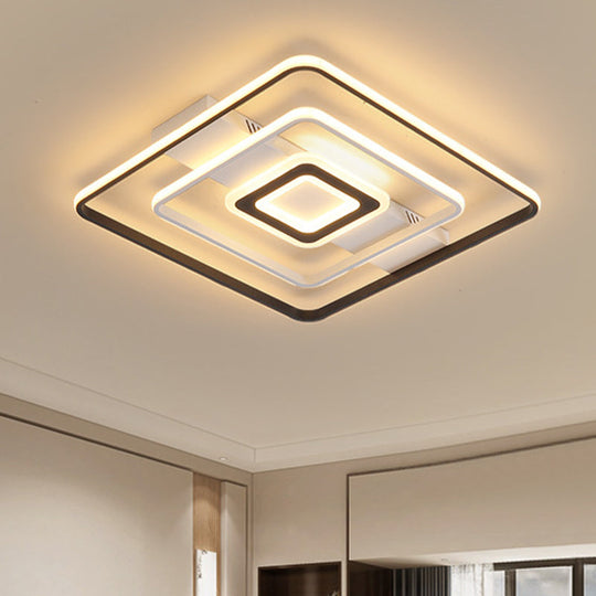 Modern LED Flush Mount Ceiling Light Fixture for Black and White Living Room - Aluminum Frame, Round/Square/Rectangular Shape, White Light