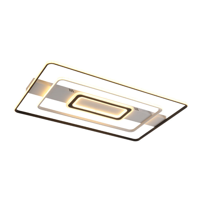 Modern LED Flush Mount Ceiling Light Fixture for Black and White Living Room - Aluminum Frame, Round/Square/Rectangular Shape, White Light