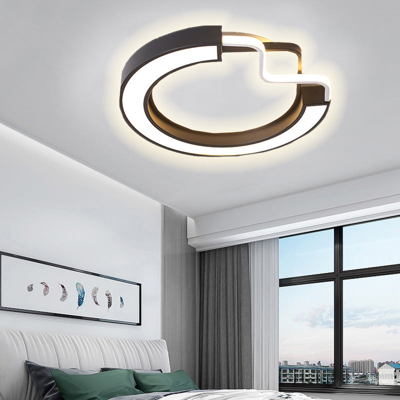 16"/19.5" Contemporary Metal LED Flush Mount Lamp – Black/White Square/Round Ceiling Fixture for Bedroom – White Light