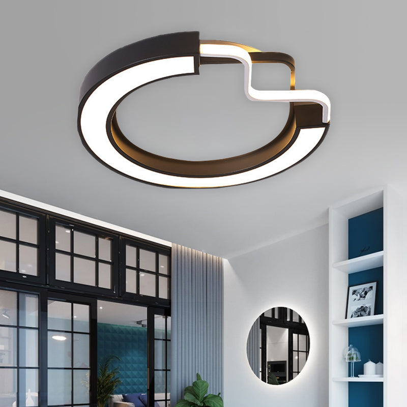 16"/19.5" Contemporary Metal LED Flush Mount Lamp – Black/White Square/Round Ceiling Fixture for Bedroom – White Light