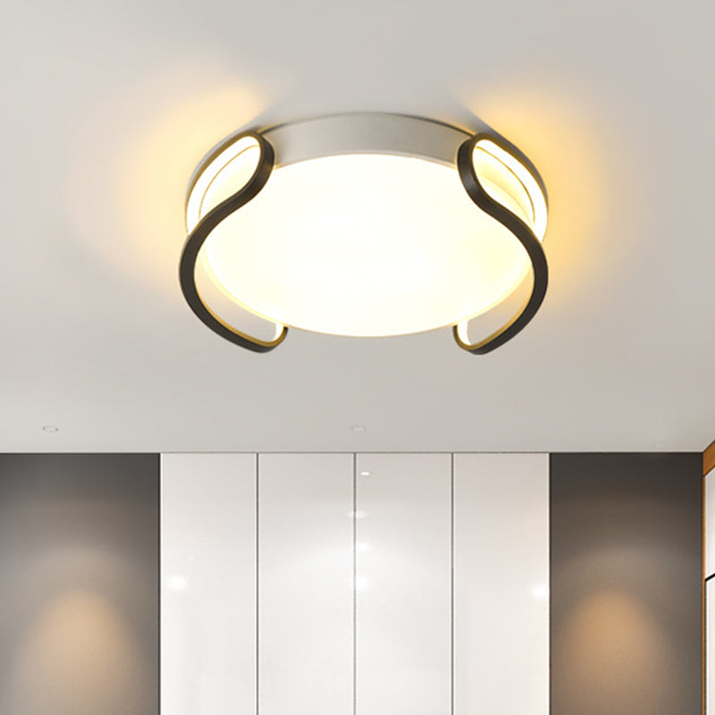 Modern Black and White Round Flush Mount LED Ceiling Light - Acrylic Shade, White Light for Bedroom