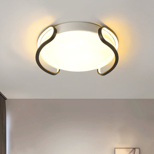 Modern Black and White Round Flush Mount LED Ceiling Light - Acrylic Shade, White Light for Bedroom