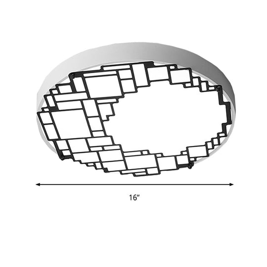 LED Round Flush Mount Ceiling Light 16"/19.5" W Simple Metallic Bedroom Fixture | White Light, Wall Pattern