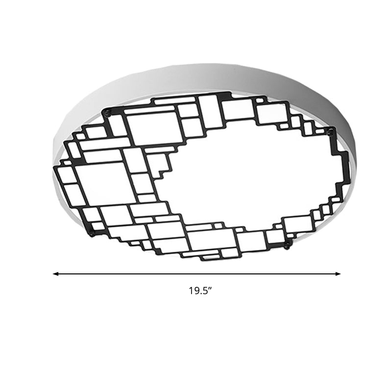 LED Round Flush Mount Ceiling Light 16"/19.5" W Simple Metallic Bedroom Fixture | White Light, Wall Pattern