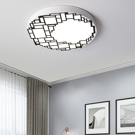 LED Round Flush Mount Ceiling Light 16"/19.5" W Simple Metallic Bedroom Fixture | White Light, Wall Pattern