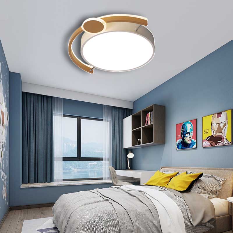 Sleek 16"/19.5" Wide LED Flush Ceiling Light in Metallic Black/Gold for Bedroom, White Light
