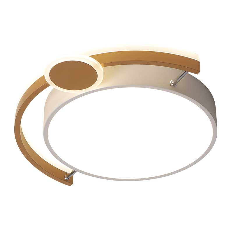 Sleek 16"/19.5" Wide LED Flush Ceiling Light in Metallic Black/Gold for Bedroom, White Light