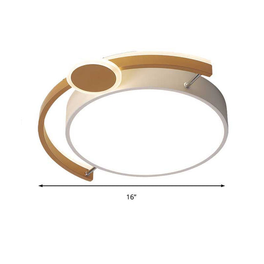 Sleek 16"/19.5" Wide LED Flush Ceiling Light in Metallic Black/Gold for Bedroom, White Light