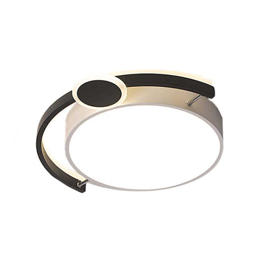 Sleek 16"/19.5" Wide LED Flush Ceiling Light in Metallic Black/Gold for Bedroom, White Light