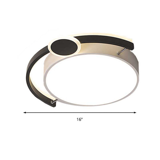 Sleek 16"/19.5" Wide LED Flush Ceiling Light in Metallic Black/Gold for Bedroom, White Light