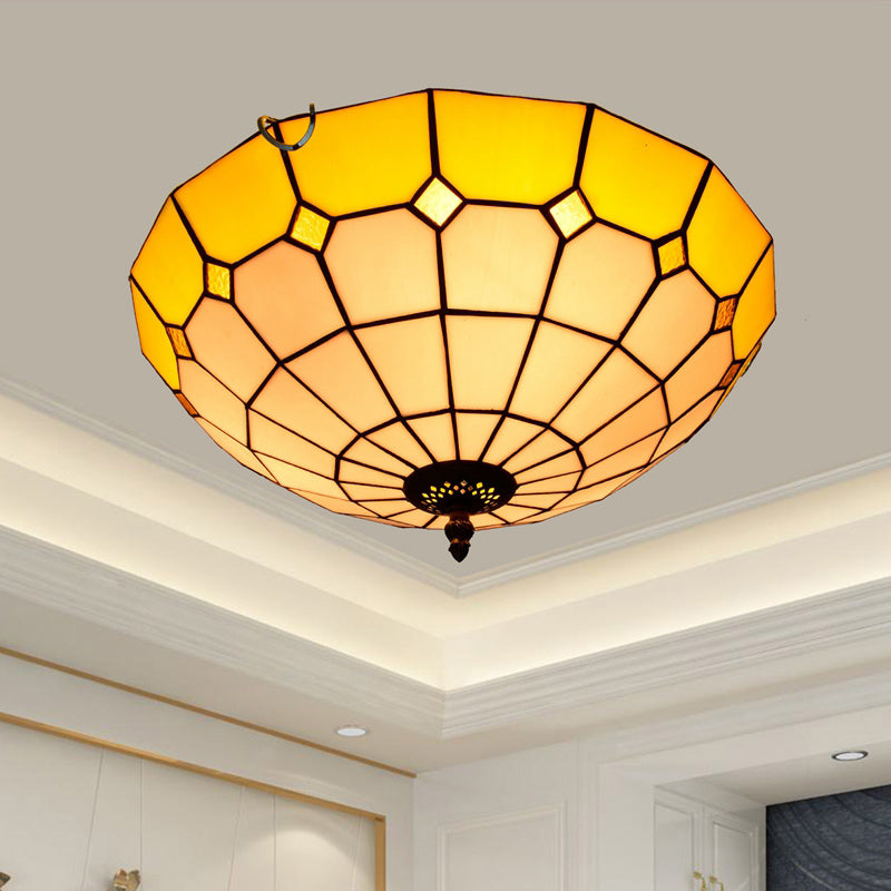 Stained Art Glass Flush Mount Ceiling Light with Traditional Bowl Shade