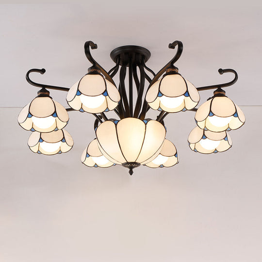 Handcrafted Scalloped Tiffany Glass Ceiling Chandelier For Living Room 9 / White